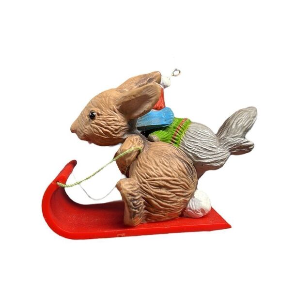 Vintage Hallmark Christmas Ornament 1979 The Downhill Run Squirrel Rabbit Sled - Picture 4 of 12